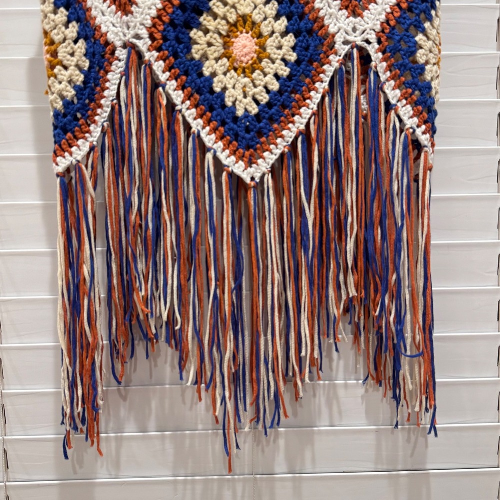 Crochet Fringe Tank Top Bohemian Festival Blue Orange Size M FL Gators Auburn - Picture 5 of 8